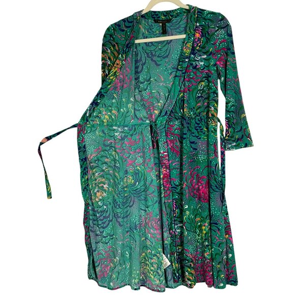 BCBGMaxazria Teal, Floral Wrap Dress, size XS, 95% Polyester & 5% Spandex - Picture 6 of 14